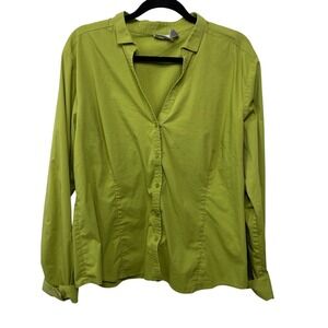 Chicos Button Up Shirt Women 3 XL Long Sleeve Green Blouse Top Career Bold Color